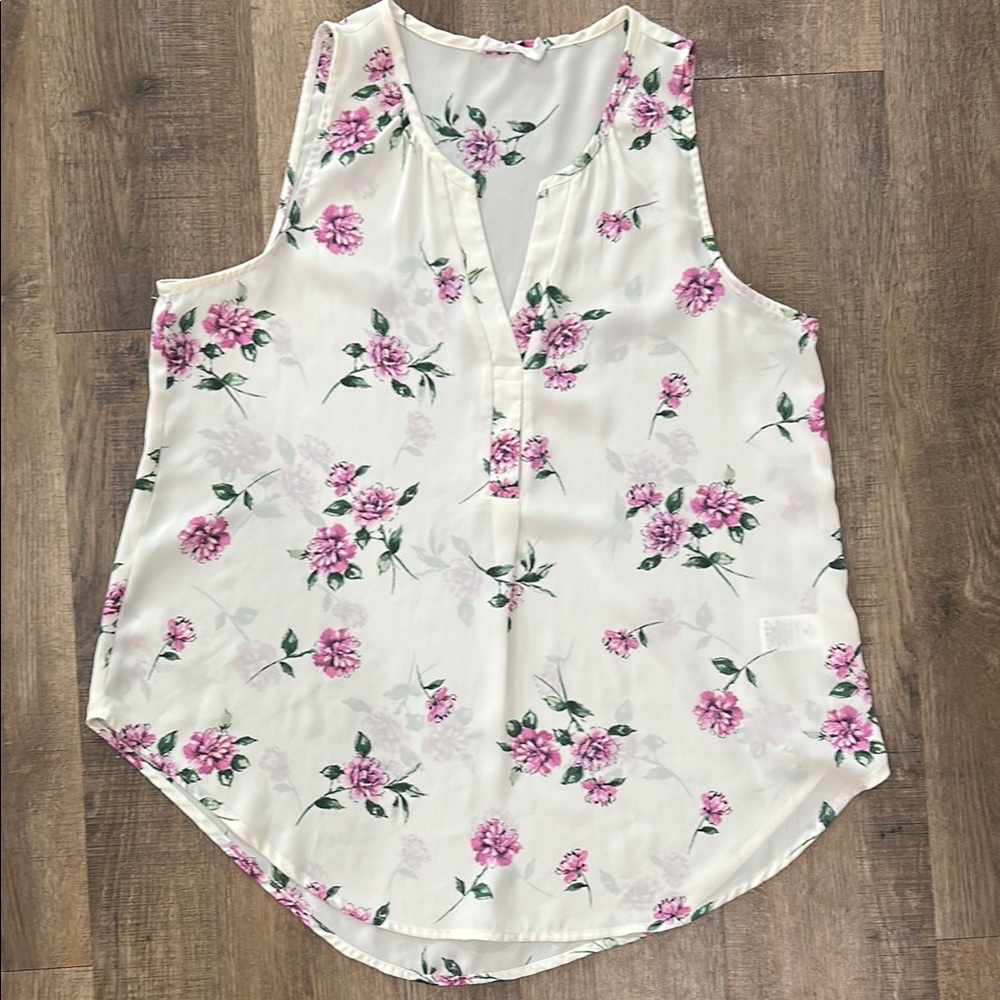 Lush,Floral Sleeveless Top - Pink and White